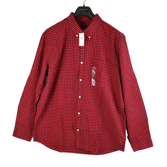 Gap Shirt Button Down Mens XXL Slim Red Black Plaid Long Sleeve Work Preppy Top - Picture 1 of 15